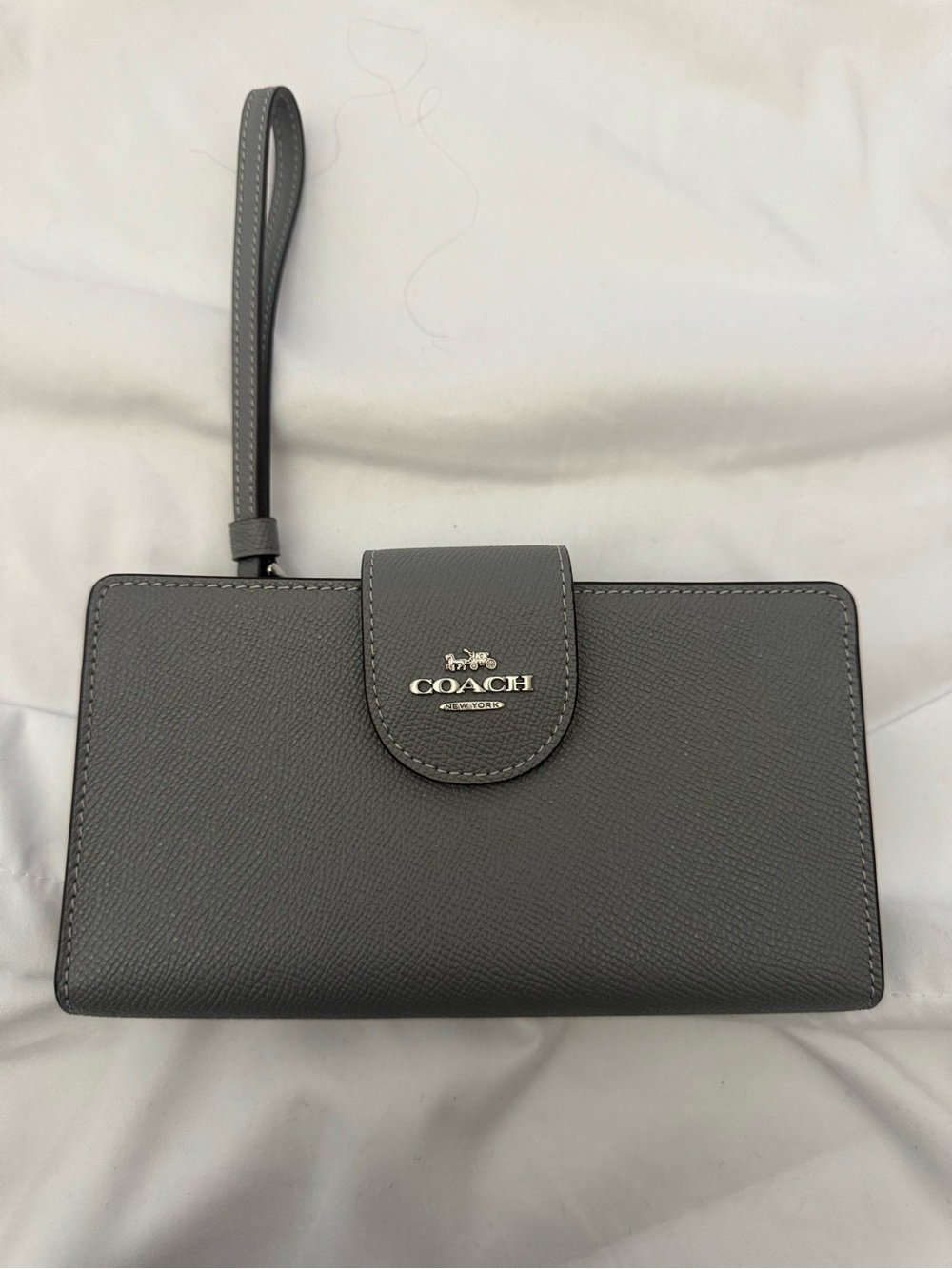 Coach Charcoal Gray Leather Wristlet Wallet with Logo Snap